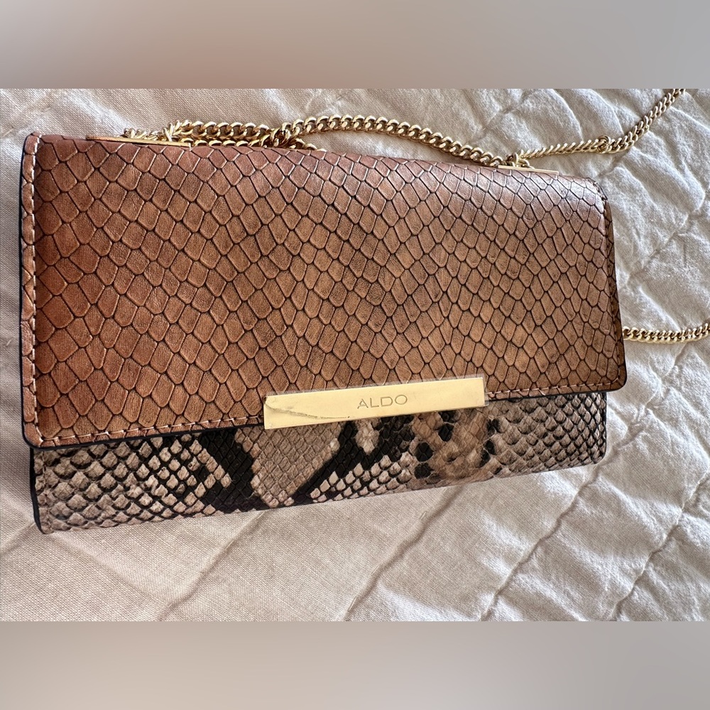 ALDO brown snake skin sling bag/ clutch